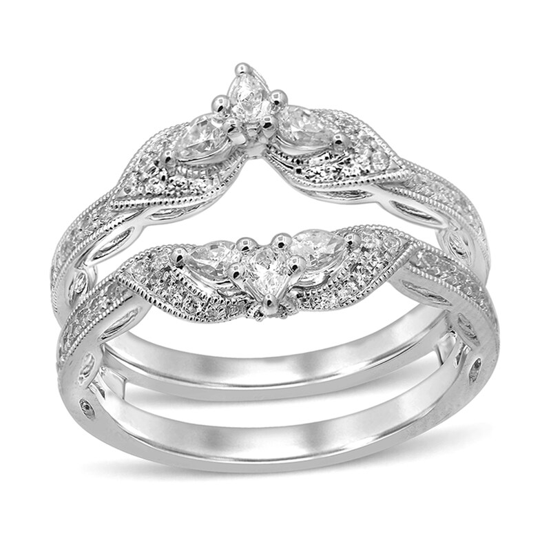 5/8 CT. T.W. Pear-Shaped Diamond Double Crown Vintage-Style Solitaire Enhancer in 14K White Gold