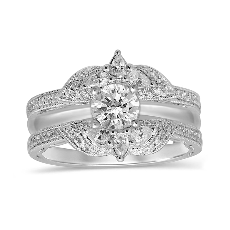 5/8 CT. T.W. Pear-Shaped Diamond Double Crown Vintage-Style Solitaire Enhancer in 14K White Gold