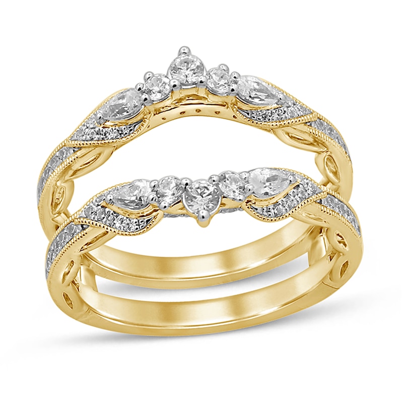 3/4 CT. T.W. Pear-Shaped Diamond Double Crown Vintage-Style Solitaire Enhancer in 14K Gold