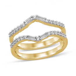 3/8 CT. T.W. Baguette and Round Diamond Chevron Solitaire Enhancer in 14K Gold