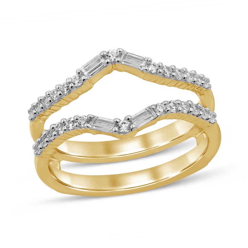 Main Image 1 of 3/8 CT. T.W. Baguette and Round Diamond Chevron Solitaire Enhancer in 14K Gold