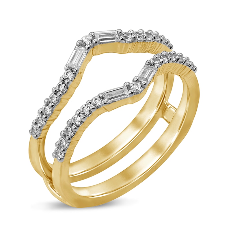 Main Image 2 of 3/8 CT. T.W. Baguette and Round Diamond Chevron Solitaire Enhancer in 14K Gold