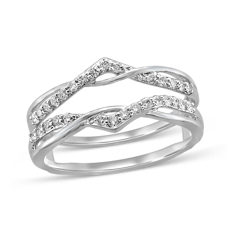 Main Image 1 of 1/4 CT. T.W. Diamond Crossover Chevron Solitaire Enhancer in 14K White Gold