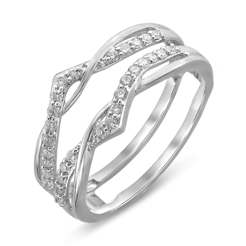 Main Image 3 of 1/4 CT. T.W. Diamond Crossover Chevron Solitaire Enhancer in 14K White Gold