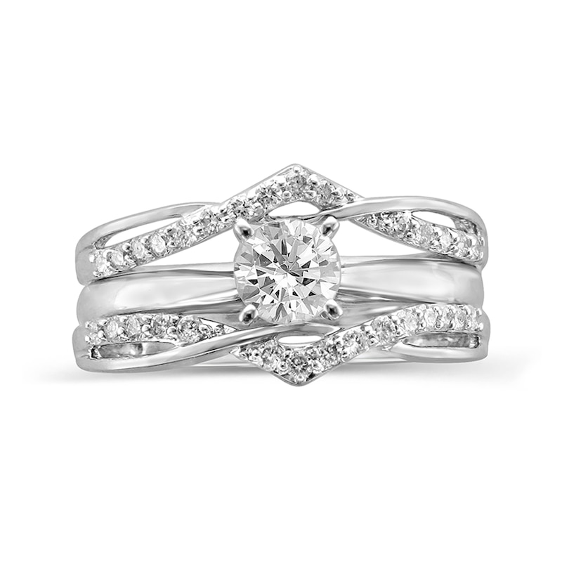 Main Image 4 of 1/4 CT. T.W. Diamond Crossover Chevron Solitaire Enhancer in 14K White Gold