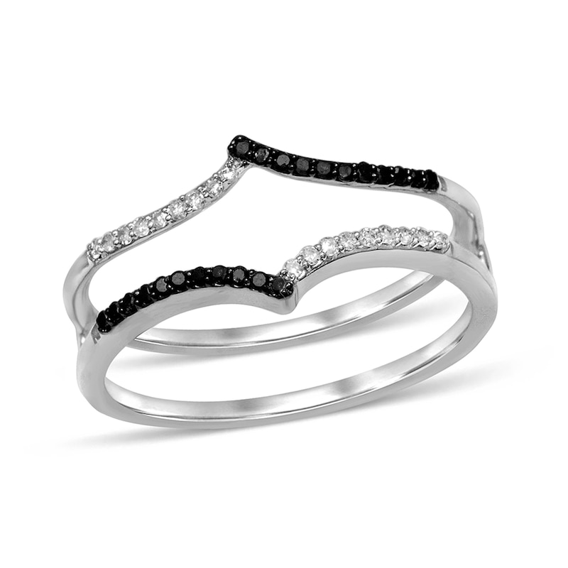 Main Image 1 of 1/8 CT. T.W. Black and White Diamond Chevron Solitaire Enhancer in 10K White Gold