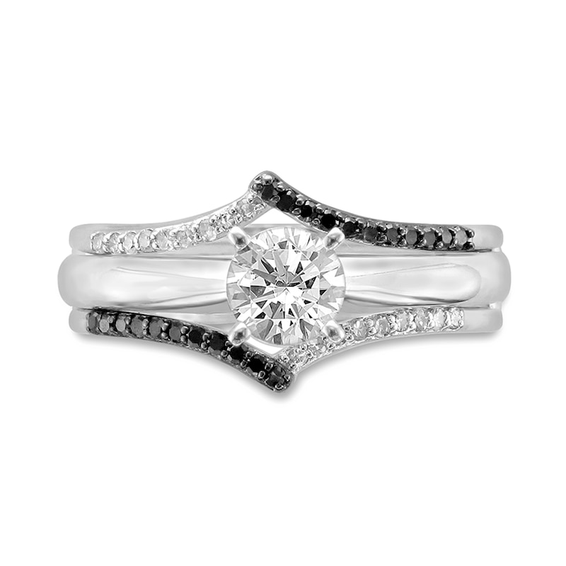 Main Image 4 of 1/8 CT. T.W. Black and White Diamond Chevron Solitaire Enhancer in 10K White Gold