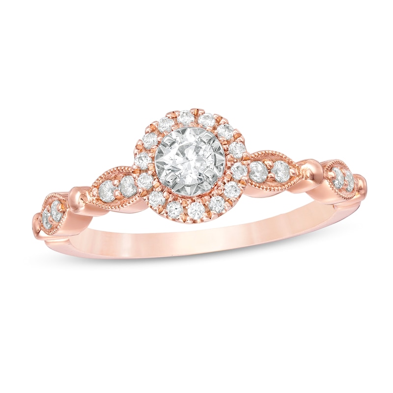 Main Image 1 of 1/3 CT. T.W. Diamond Frame Vintage-Style Art Deco Engagement Ring in 10K Rose Gold