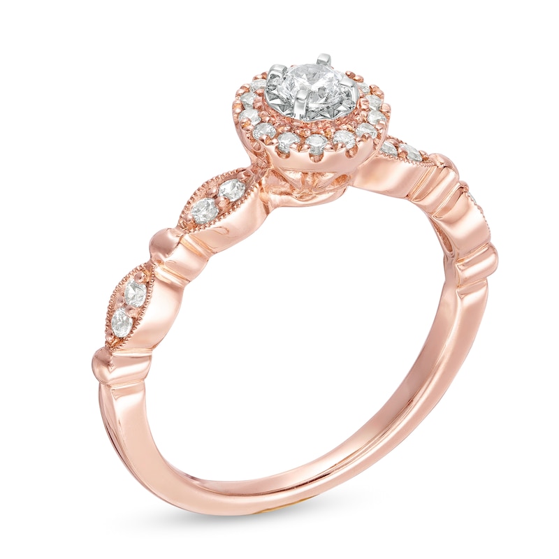 Main Image 3 of 1/3 CT. T.W. Diamond Frame Vintage-Style Art Deco Engagement Ring in 10K Rose Gold