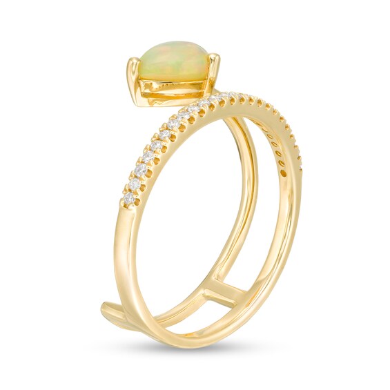Pear-Shaped Opal and 1/10 CT. T.w. Diamond Double Row Wrap Ring in 10K Gold