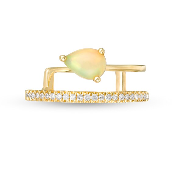 Pear-Shaped Opal and 1/10 CT. T.w. Diamond Double Row Wrap Ring in 10K Gold