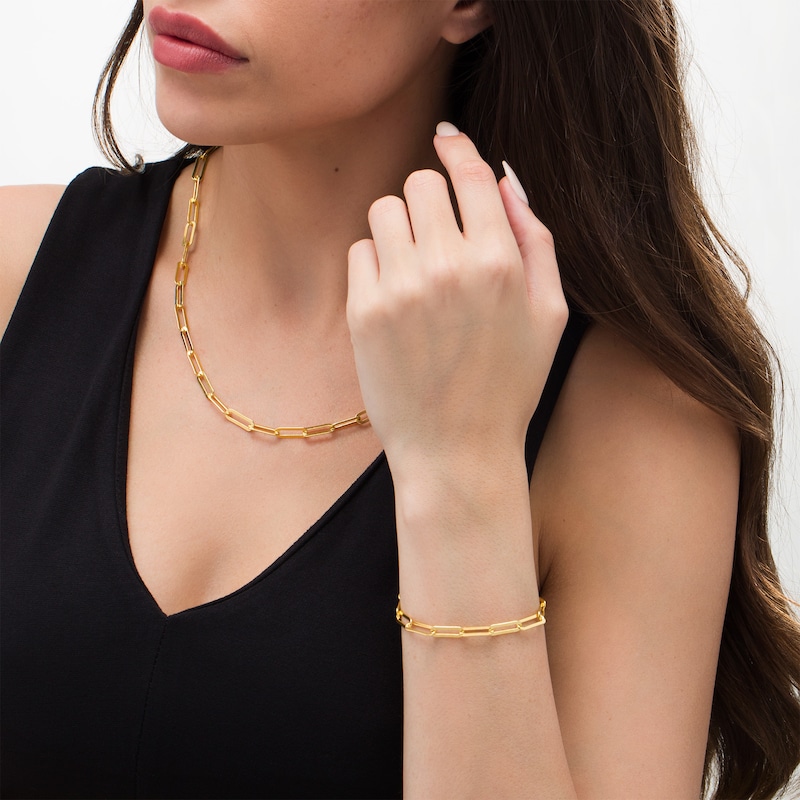 Ladies 18K Gold Paperclip Necklace Bracelet