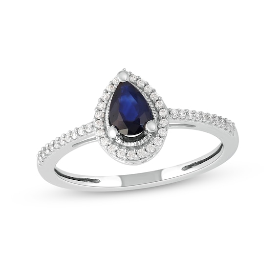 Pear-Shaped Blue Sapphire and 1/10 CT. T.w. Diamond Frame Vintage-Style Ring in 10K White Gold