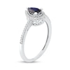 Thumbnail Image 2 of Pear-Shaped Blue Sapphire and 1/10 CT. T.W. Diamond Frame Vintage-Style Ring in 10K White Gold
