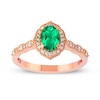 Thumbnail Image 0 of Oval Emerald and 1/6 CT. T.W. Diamond Quatrefoil Frame Vintage-Style Ring in 10K Rose Gold