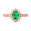 Thumbnail Image 2 of Oval Emerald and 1/6 CT. T.W. Diamond Quatrefoil Frame Vintage-Style Ring in 10K Rose Gold