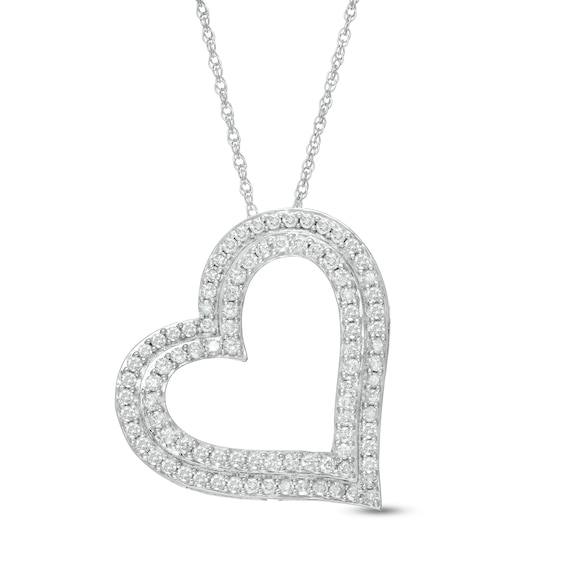 1 CT. T.w. Diamond Double Row Tilted Heart Pendant in 10K White Gold