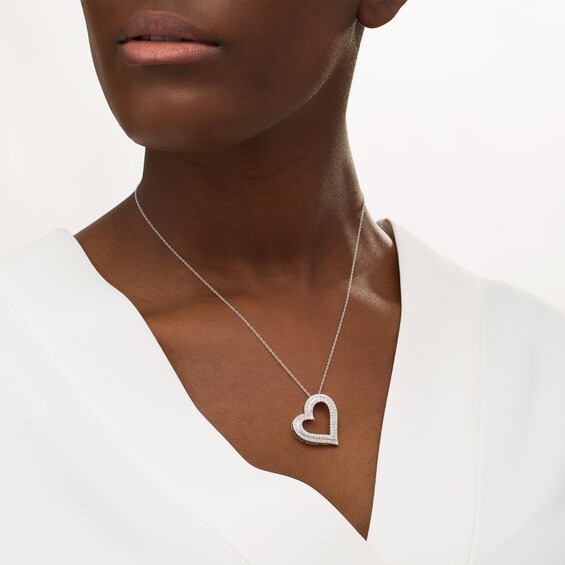 1 CT. T.w. Diamond Double Row Tilted Heart Pendant in 10K White Gold