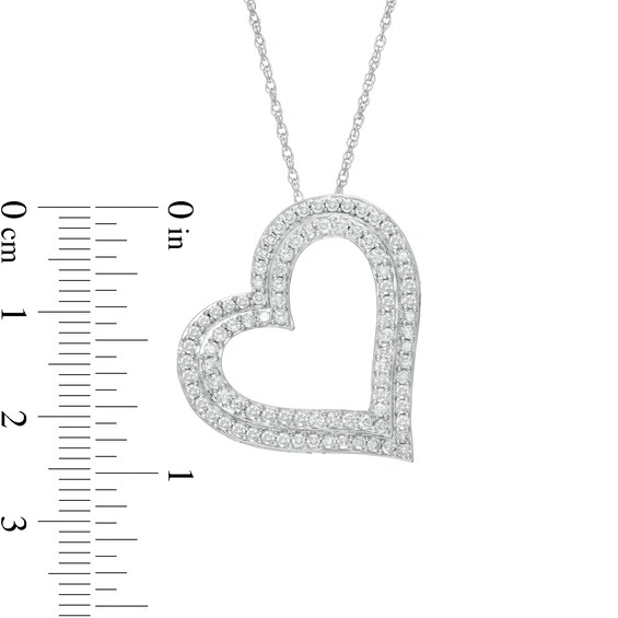 1 CT. T.w. Diamond Double Row Tilted Heart Pendant in 10K White Gold