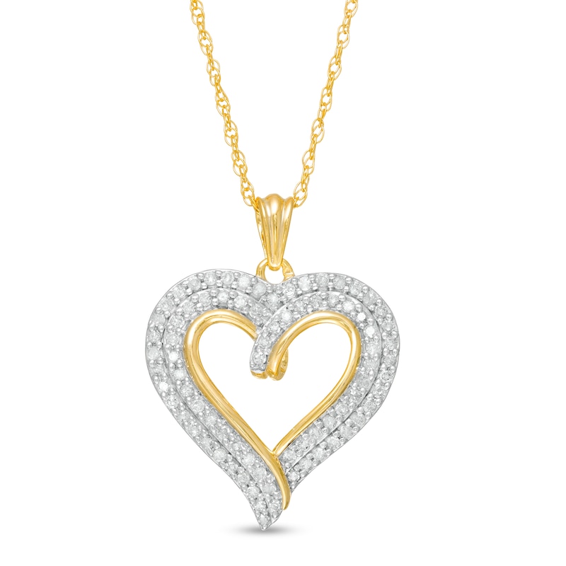Main Image 1 of 1/2 CT. T.W. Diamond Double Row Curly Heart Pendant in 10K Gold