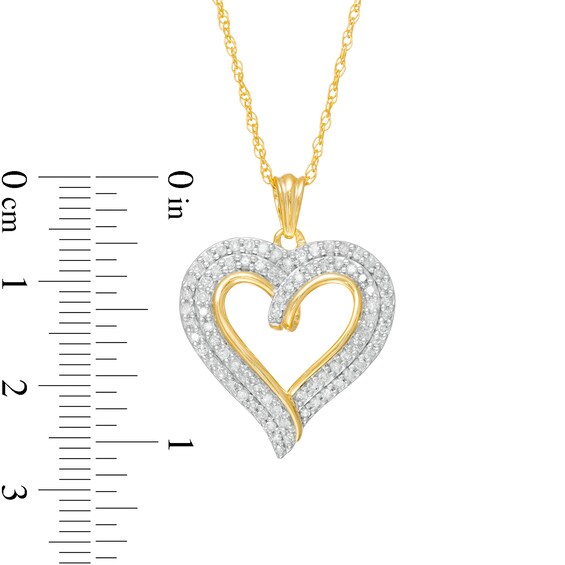 1/2 CT. T.w. Diamond Double Row Curly Heart Pendant in 10K Gold
