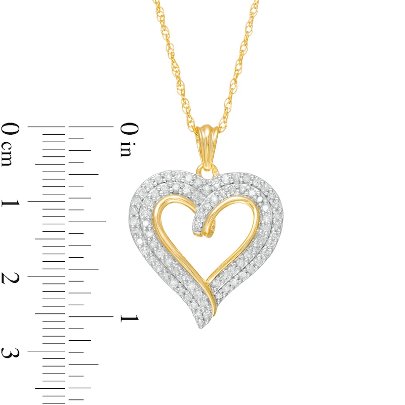 1/2 CT. T.W. Diamond Double Row Curly Heart Pendant in 10K Gold
