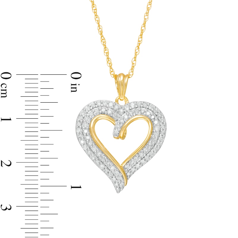 Main Image 3 of 1/2 CT. T.W. Diamond Double Row Curly Heart Pendant in 10K Gold