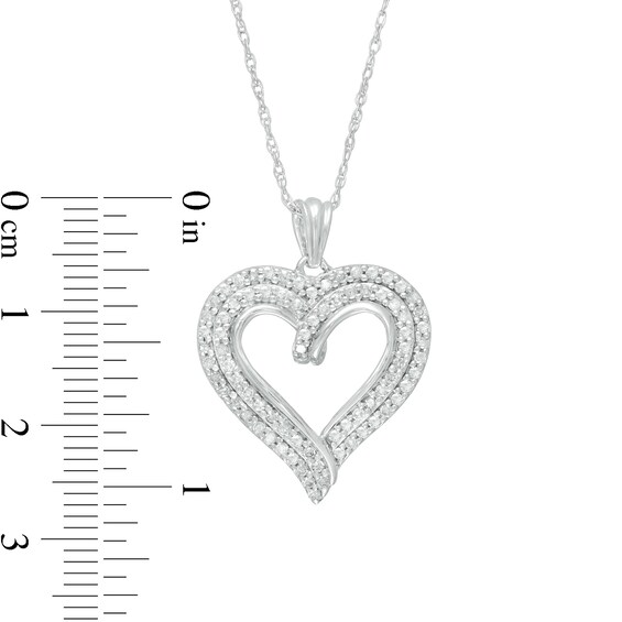 1/2 CT. T.w. Diamond Double Row Curly Heart Pendant in 10K White Gold