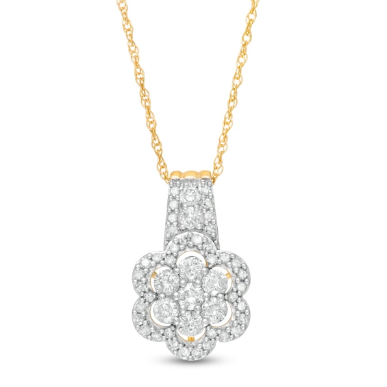 1 CT. T.W. Composite Diamond Flower Frame Drop Pendant in 10K Gold 1 CT. T.W. Composite Diamond Flower Frame Drop Pendant in 10K Gold
