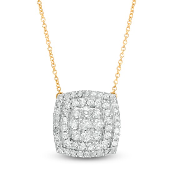 1 CT. T.W. Composite Diamond Double Cushion Frame Necklace in 10K Gold 1 CT. T.W. Composite Diamond Double Cushion Frame Necklace in 10K Gold