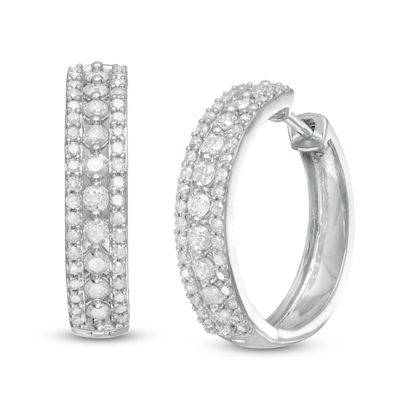 1 CT. T.w. Diamond Triple Row Hoop Earrings in 10K White Gold