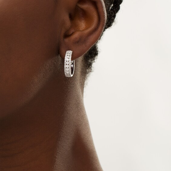 1 CT. T.w. Diamond Triple Row Hoop Earrings in 10K White Gold