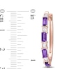 Baguette Amethyst and White Topaz Alternating Oval Hoop Earrings in Sterling Silver with Rose Rhodium