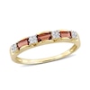 Thumbnail Image 0 of Baguette Garnet and 1/15 CT. T.W. Diamond Quad Alternating Ring in 10K Gold