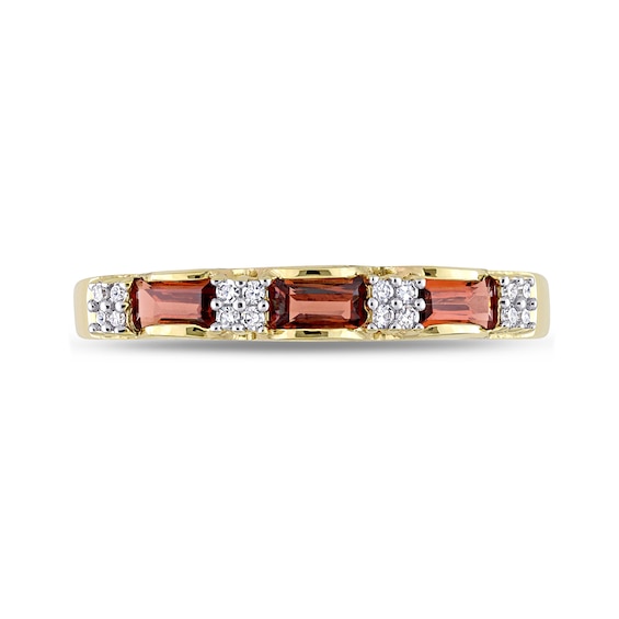 Baguette Garnet and 1/15 CT. T.w. Diamond Quad Alternating Ring in 10K Gold