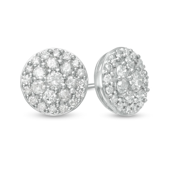 1 CT. T.w. Multi-Diamond Circle Stud Earrings in 10K White Gold