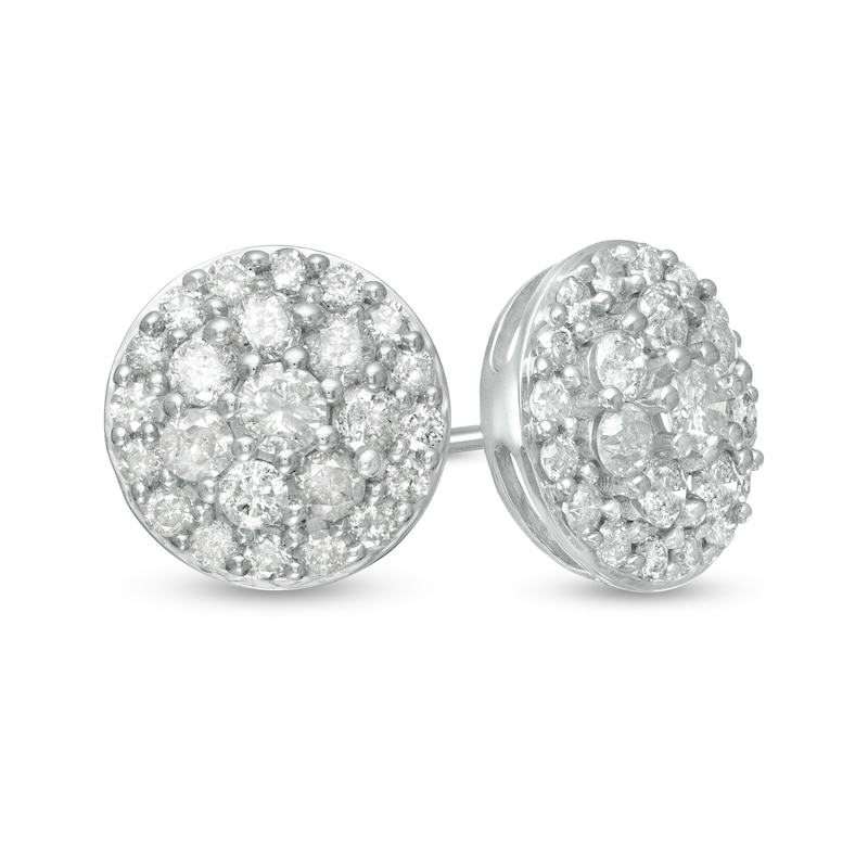 1 CT. T.W. Multi-Diamond Circle Stud Earrings in 10K White Gold