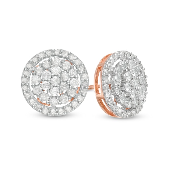 1 CT. T.w. Multi-Diamond Frame Stud Earrings in 10K Rose Gold