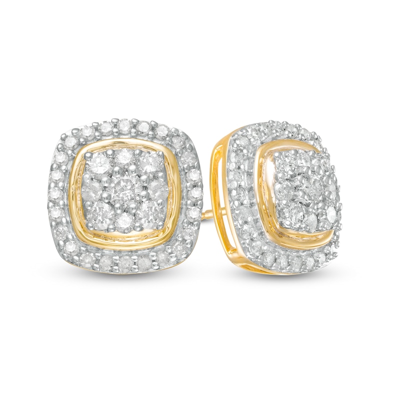 Main Image 1 of 1 CT. T.W. Cushion-Shaped Multi-Diamond Frame Stud Earrings in 10K Gold