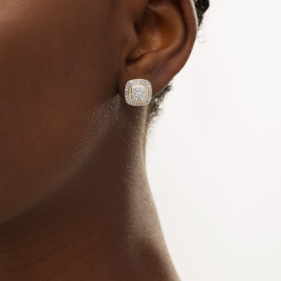 1 CT. T.w. Cushion-Shaped Multi-Diamond Frame Stud Earrings in 10K Gold
