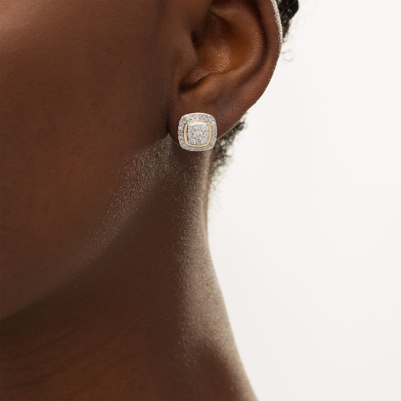 Main Image 2 of 1 CT. T.W. Cushion-Shaped Multi-Diamond Frame Stud Earrings in 10K Gold