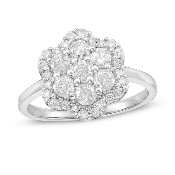 1 CT. T.w. Composite Diamond Flower Frame Ring in 10K White Gold