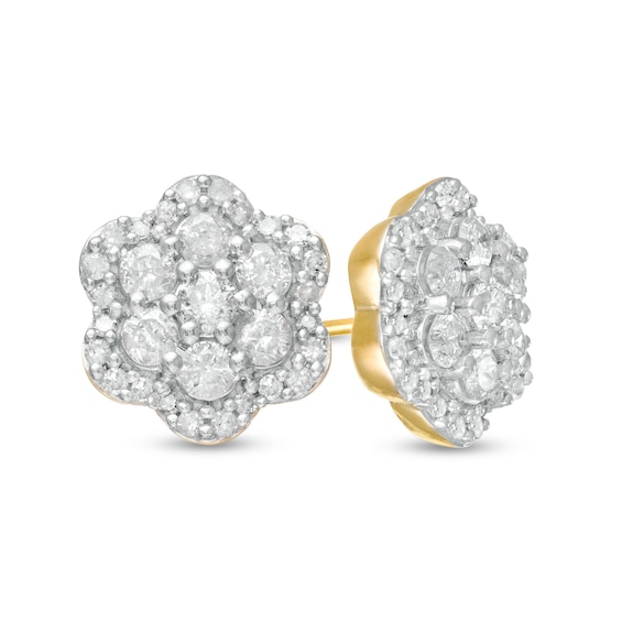 1 CT. T.w. Composite Diamond Flower Frame Stud Earrings in 10K Gold