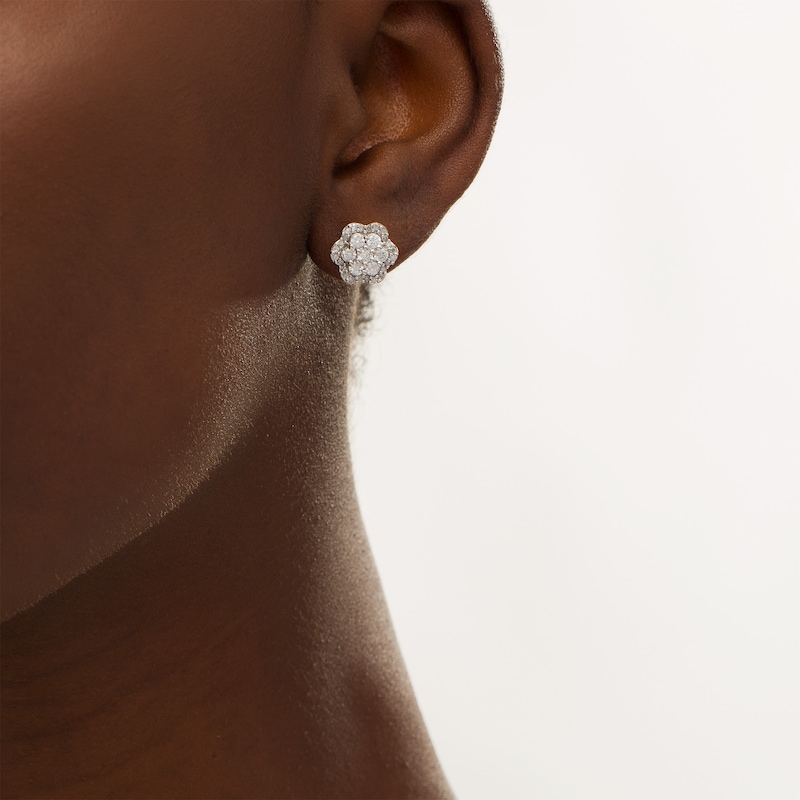 Main Image 2 of 1 CT. T.W. Composite Diamond Flower Frame Stud Earrings in 10K Gold