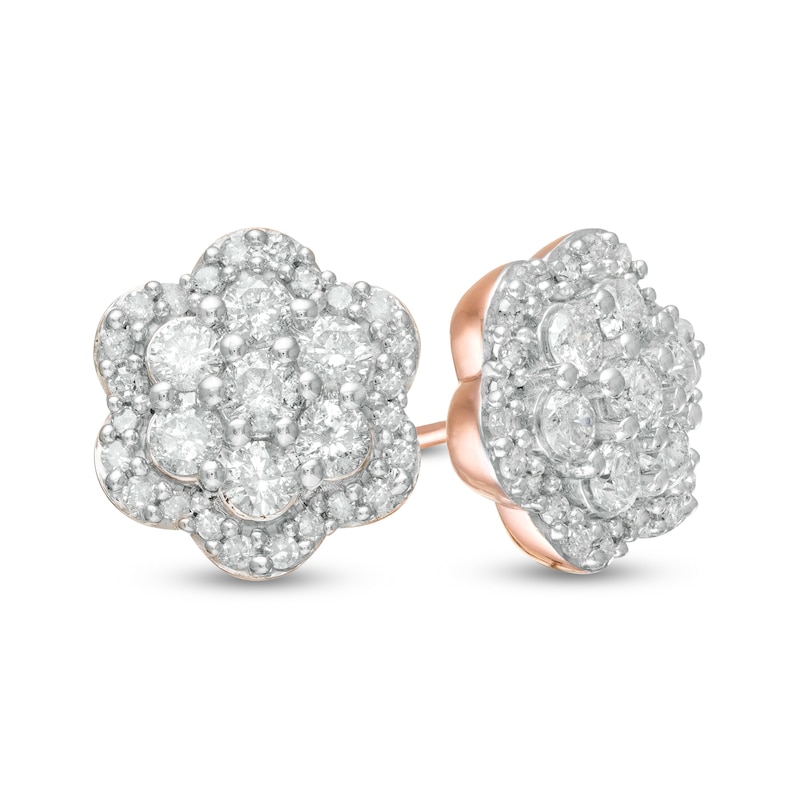 1 CT. T.W. Composite Diamond Flower Frame Stud Earrings in 10K Rose Gold