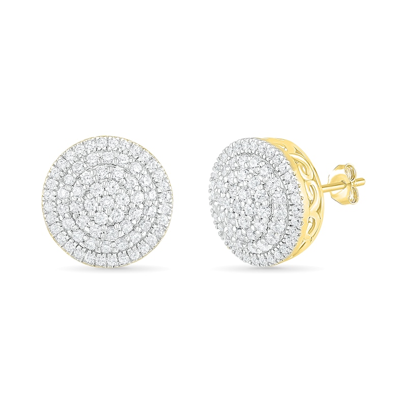 1 CT. T.W. Composite Diamond Triple Frame Stud Earrings in 10K Gold