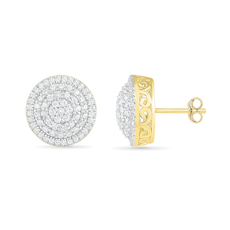 Main Image 3 of 1 CT. T.W. Composite Diamond Triple Frame Stud Earrings in 10K Gold