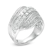 2 CT. T.W. Diamond center Double Row Waves Ring in 10K White Gold