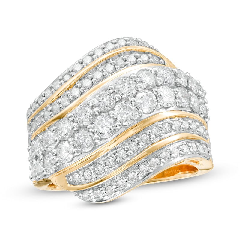 2 CT. T.W. Diamond center Double Row Waves Ring in 10K Gold