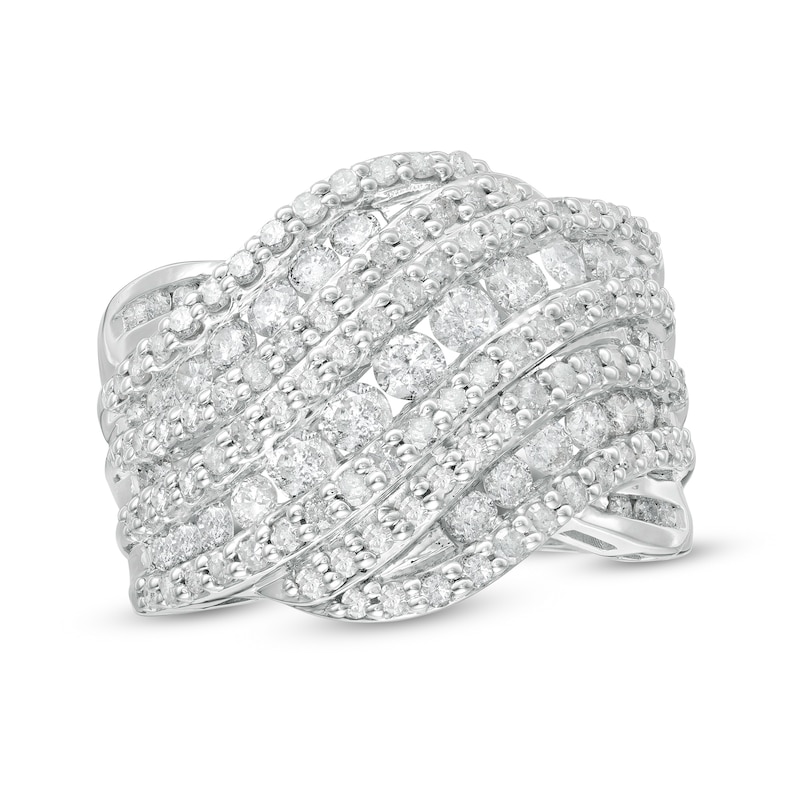 2 CT. T.W. Diamond Multi-Row Crossover Ring in 10K White Gold